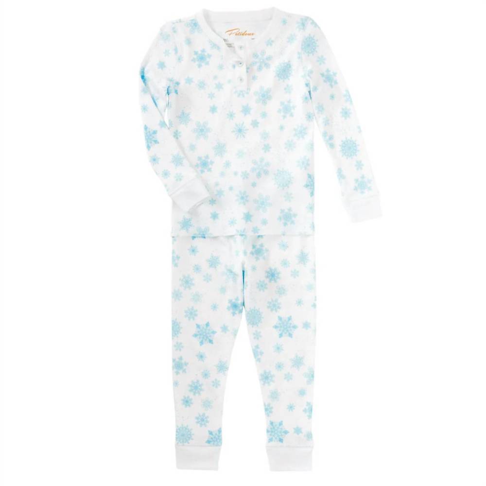 NEW PETIDOUX kids' 2 piece pajamas in blue snowflakes
